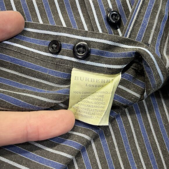 Burberry London Shirt Men’s Large Brown Blue Striped Button Up Made in England - Picture 8 of 14
